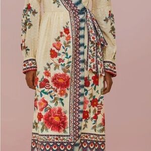 Farm Rio Sand Mosaic Garden Wrap Midi Dress, Size M